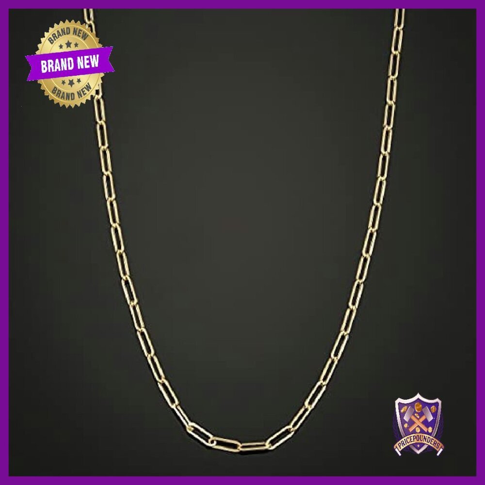 10k Gold Paperclip Necklace 16" Oval Link Chain Lobster Clasp - Picture 4 of 7